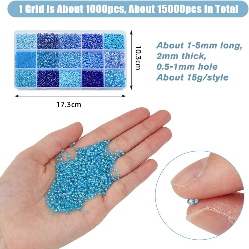 15000 шт., 15 стилей, синий би – обзор и цена Seed Bead Tube